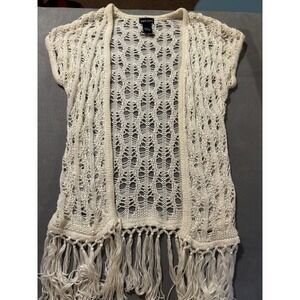 Vintage Wet Seal Y2K Sz S Crochet Fringe Fairy Grunge Open Knit Cardigan Boho